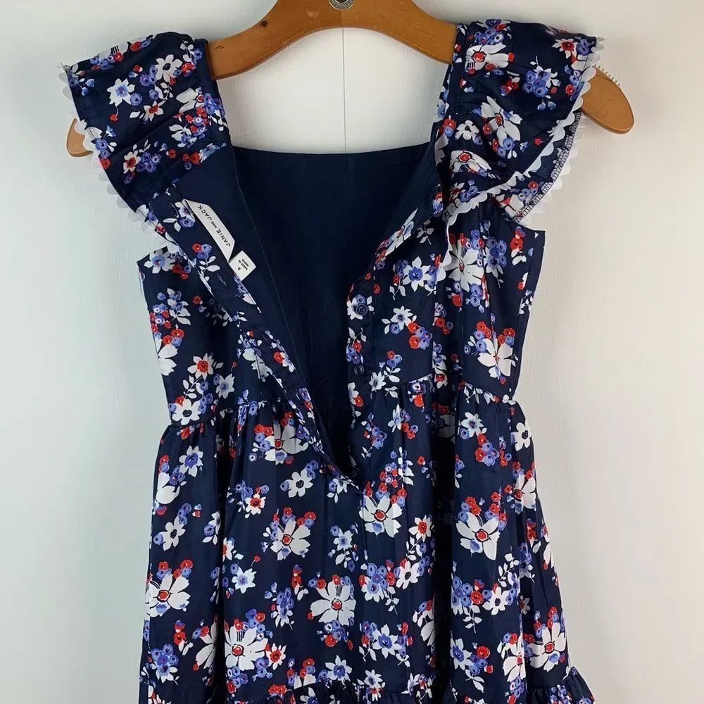 Janie and Jack Girl’s Floral Flutter Sleeve Merchant Marine Floral Dress Size 8